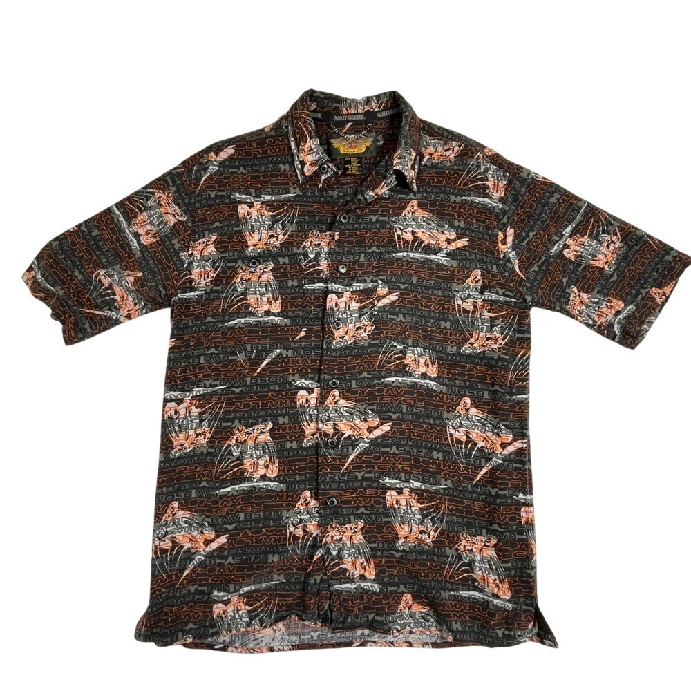 Harley-Davidson Havana Motorcycle Button Up Shirt Mens Medium Tall Graphic